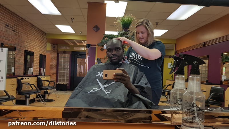 Getting my haircut in Iowa.