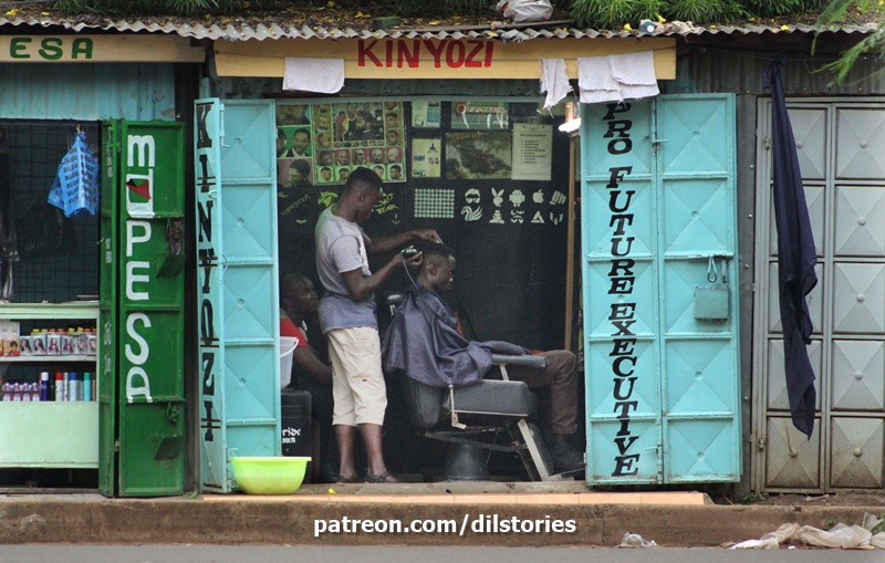 A kinyozi, barber shop, in Kisumu, Kenya