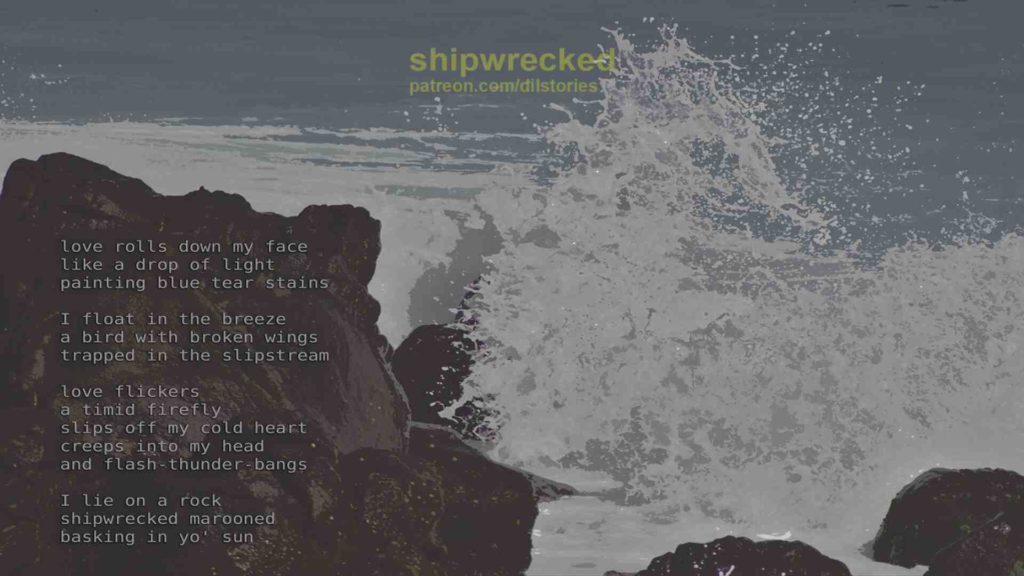 Tall waves smashing against rocks, stylized image with water colors