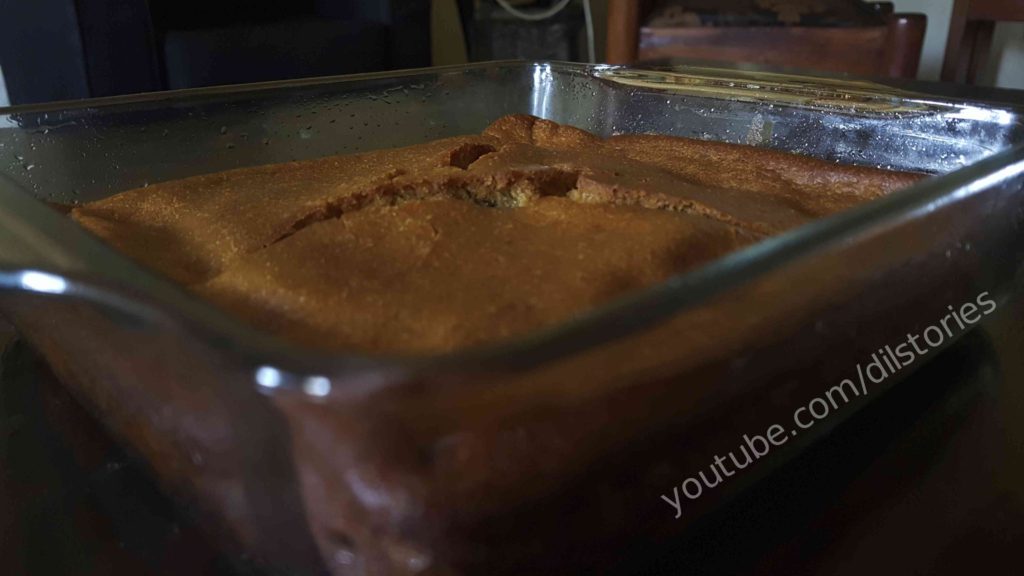 Breakfast. Homemade cake. Glass bowl.
